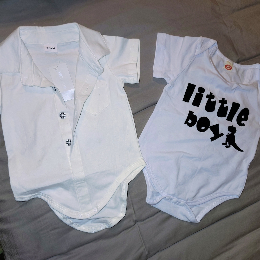 2 Little Boy ,White Onesies3-6 Mo,NWOT